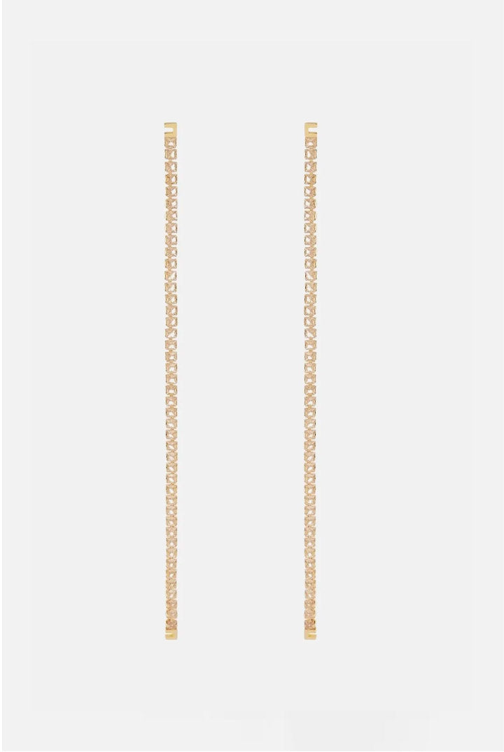 Elisabetta Franchi Orecchini Lunghi Pendenti Tennis con Strass e Micro Logo OR20A67E2 ORO GIALLO