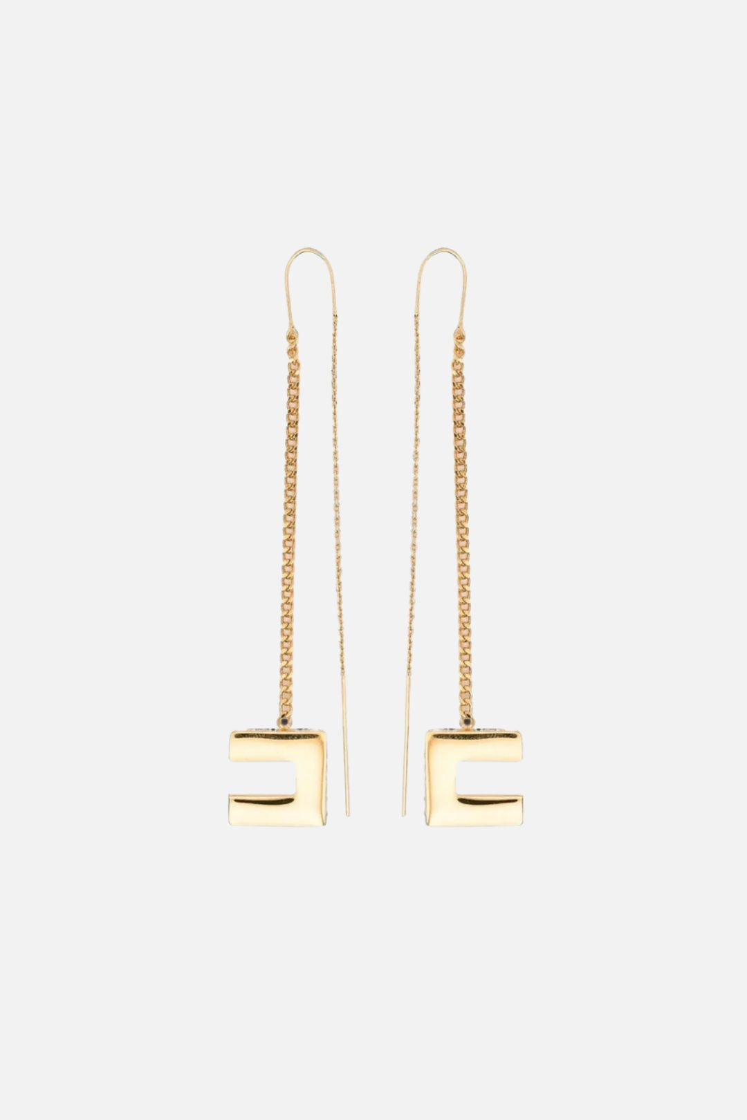 Elisabetta Franchi Orecchini Passafilo con Catena, Cristalli e Logo OR33A66E2 ORO GIALLO