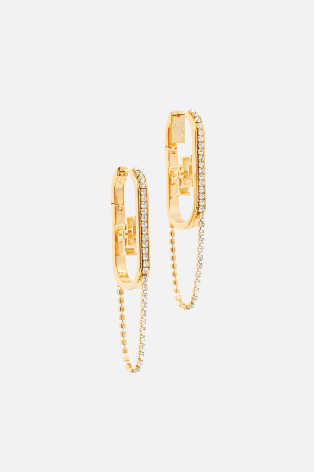 Elisabetta Franchi Orecchini Pendenti con Cristalli e Logo OR28A66E2 ORO GIALLO