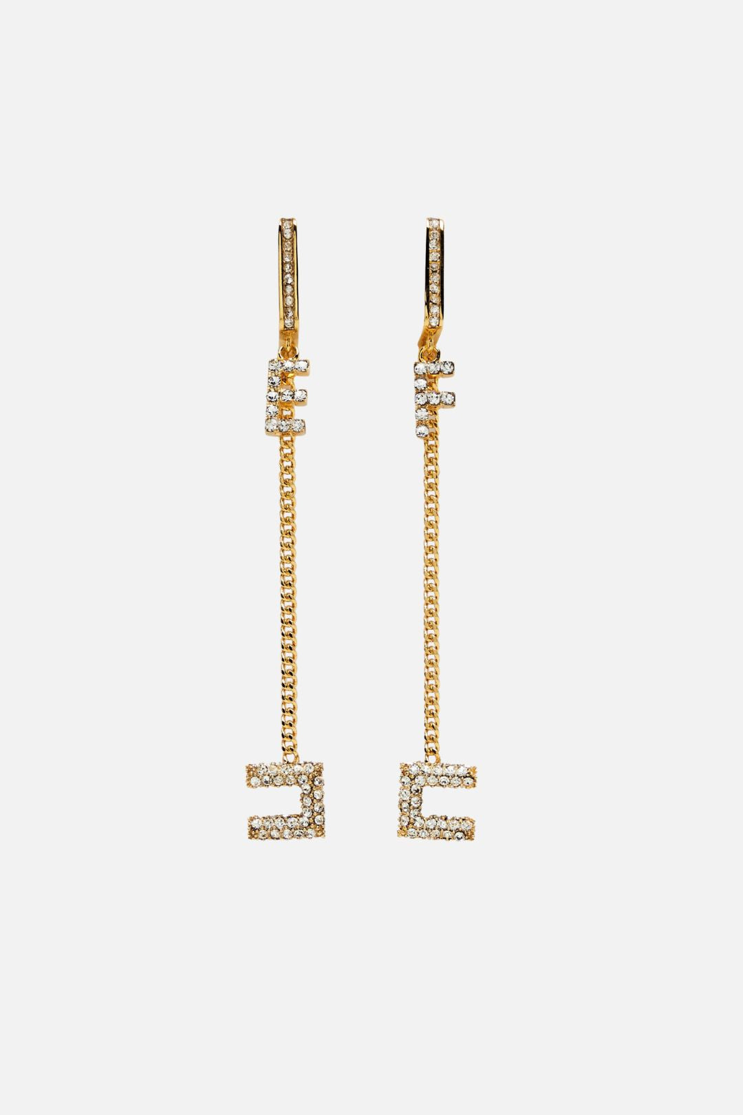 Elisabetta Franchi Orecchini Pendenti con Logo e Strass OR27A67E2 ORO GIALLO