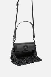 Kurt Geiger Oxford Fringe Drench Shoulder Bag In Pelle con Frange 5846300109 BLACK