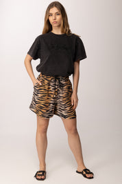 Pinko Pantaloncini Animalier In Cotone e Seta con Coulisse 106572 A37Q ZC8