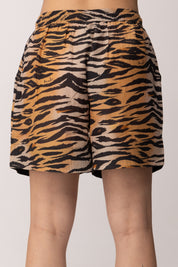 Pinko Pantaloncini Animalier In Cotone e Seta con Coulisse 106572 A37Q ZC8