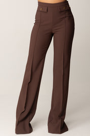 Elisabetta Franchi Pantalone a Palazzo In Doppio Crêpe PA12156E2 COFFEE