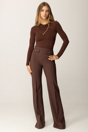 Elisabetta Franchi Pantalone a Palazzo In Doppio Crêpe PA12156E2 COFFEE