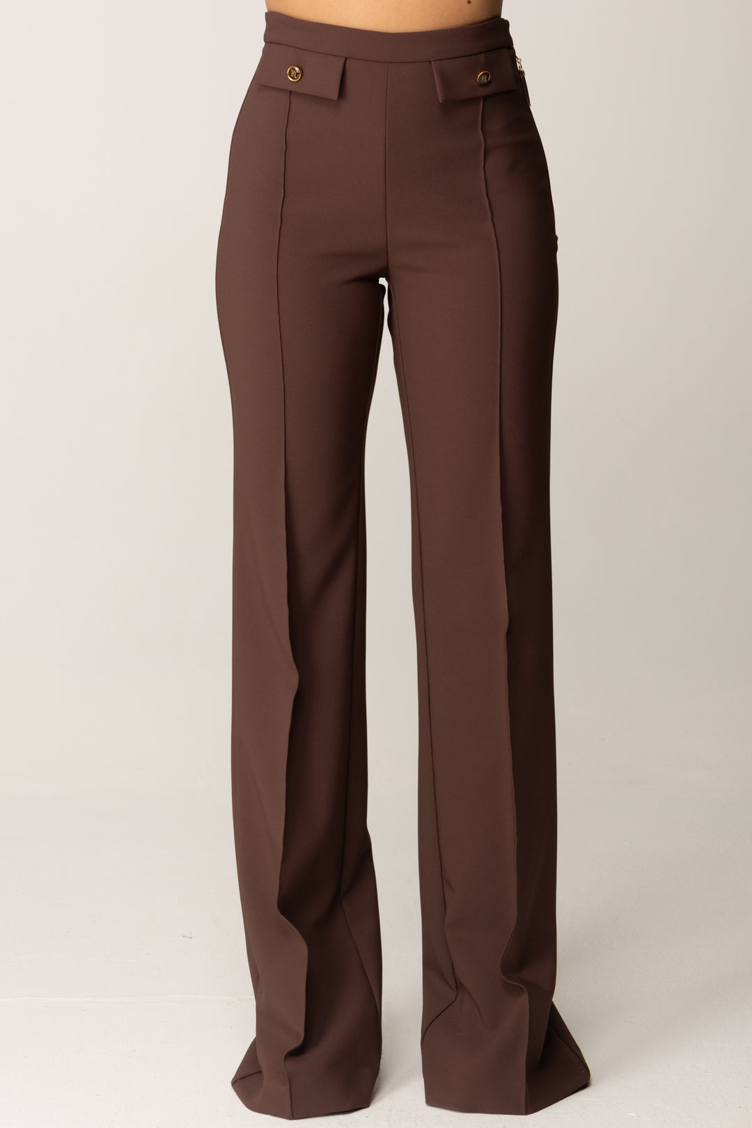 Elisabetta Franchi Pantalone a Palazzo In Doppio Crêpe PA12156E2 COFFEE