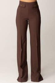 Elisabetta Franchi Pantalone a Palazzo In Doppio Crêpe PA12156E2 COFFEE