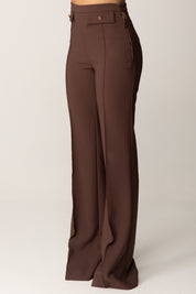 Elisabetta Franchi Pantalone a Palazzo In Doppio Crêpe PA12156E2 COFFEE