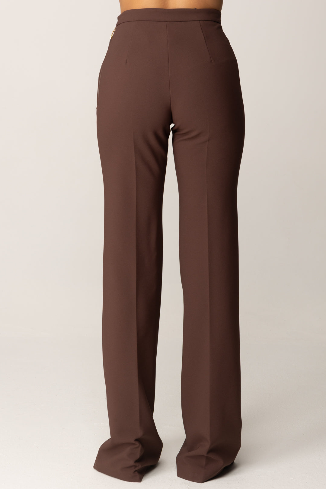Elisabetta Franchi Pantalone a Palazzo In Doppio Crêpe PA12156E2 COFFEE