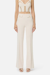 Elisabetta Franchi Pantalone a Palazzo In Doppio Crêpe PA12156E2 MILK