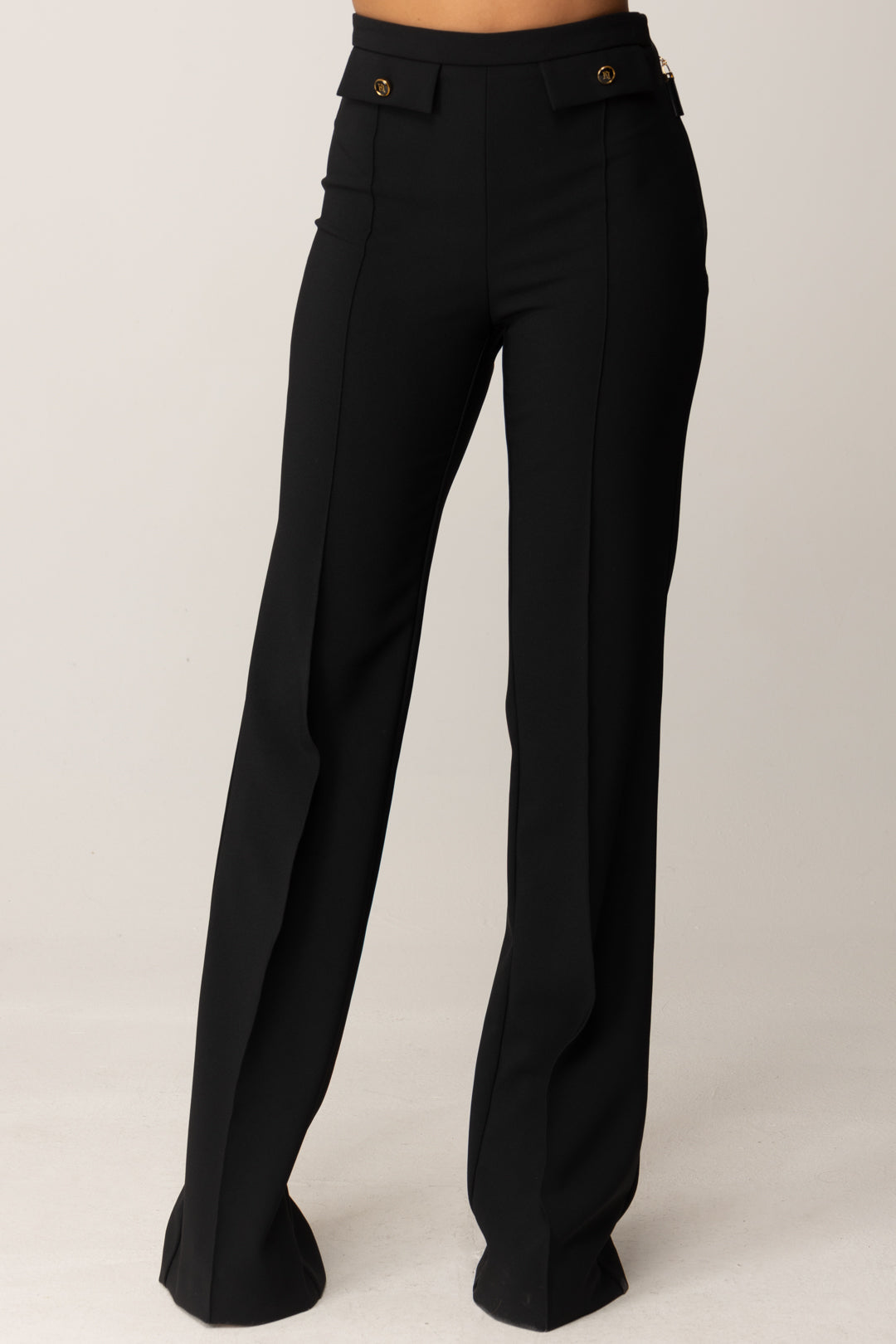 Elisabetta Franchi Pantalone a Palazzo In Doppio Crêpe PA12156E2 NERO