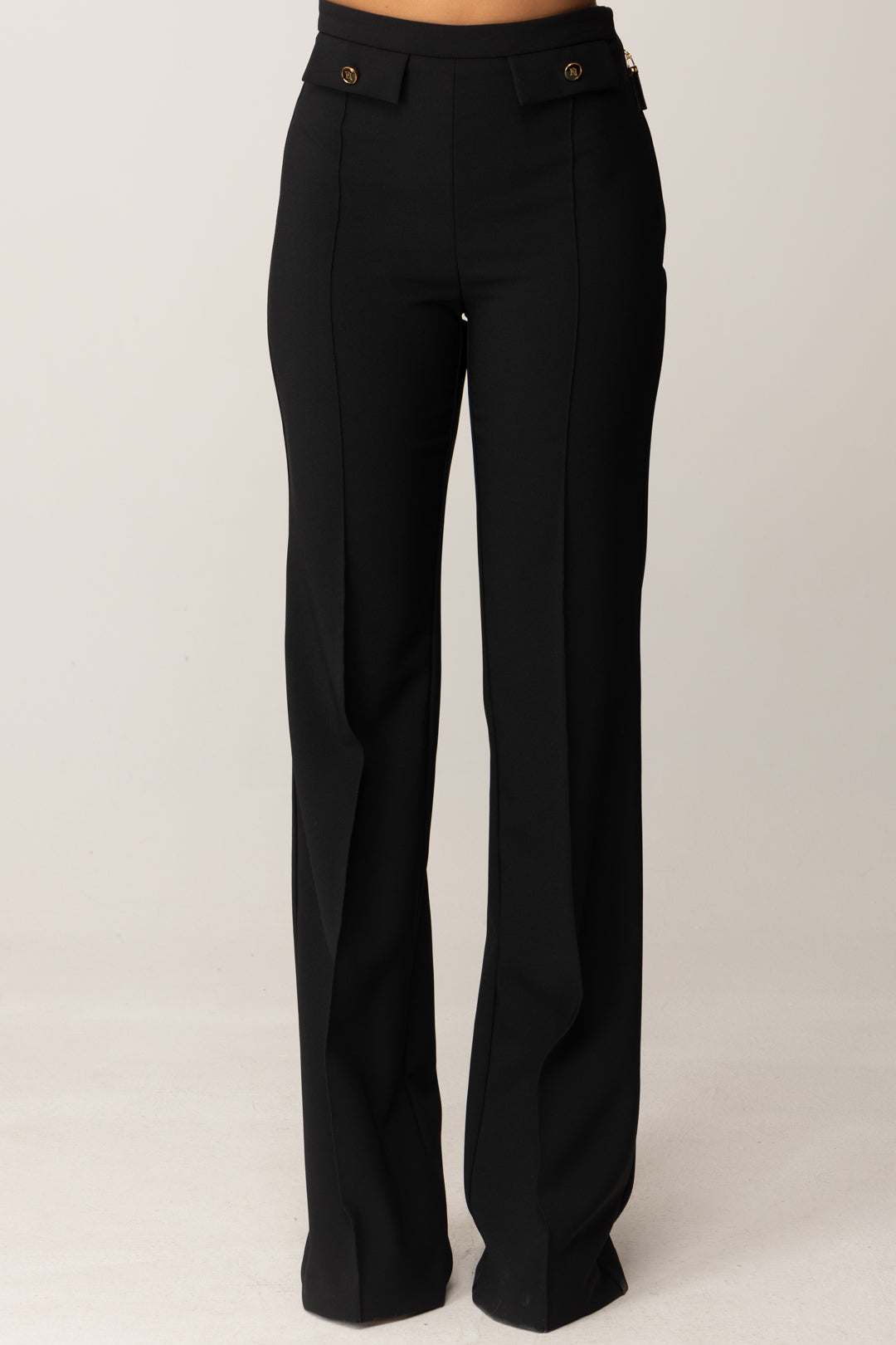 Elisabetta Franchi Pantalone a Palazzo In Doppio Crêpe PA12156E2 NERO