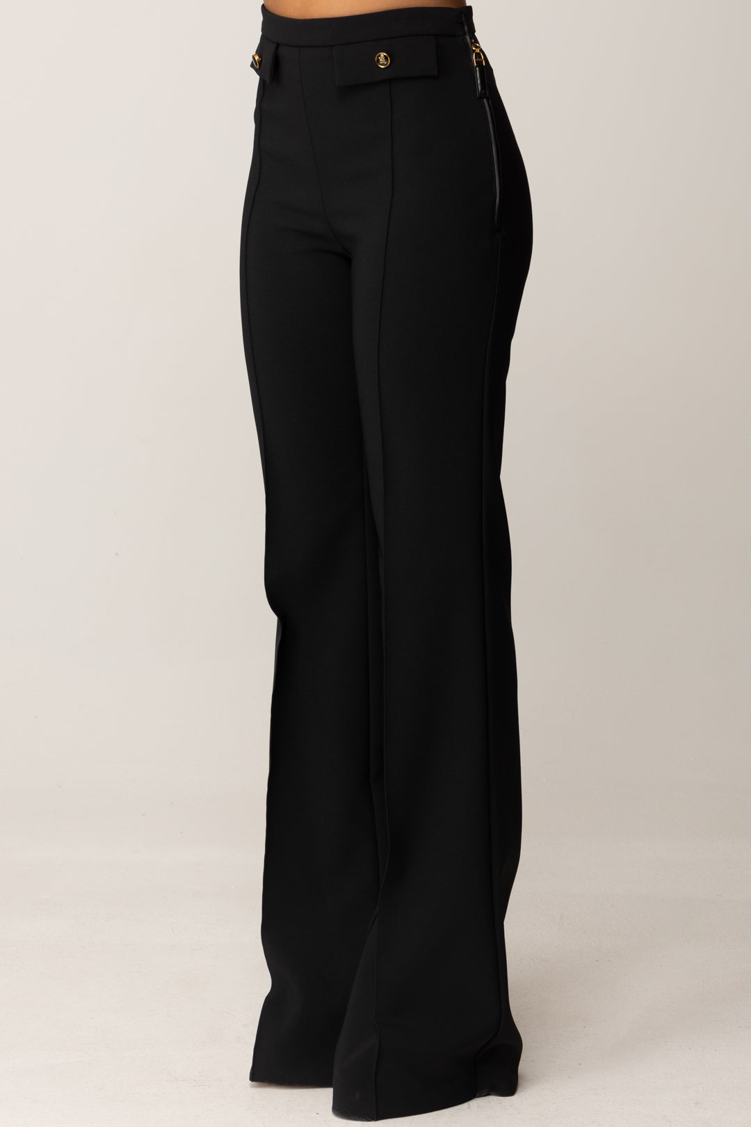 Elisabetta Franchi Pantalone a Palazzo In Doppio Crêpe PA12156E2 NERO