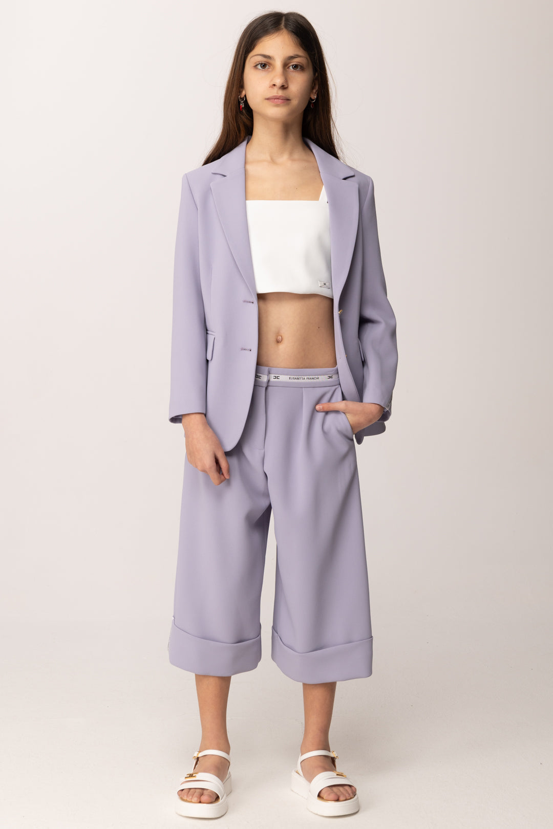 Elisabetta Franchi Bambina Pantalone Al Ginocchio con Nastro Logato EFPA3150GA022.8125