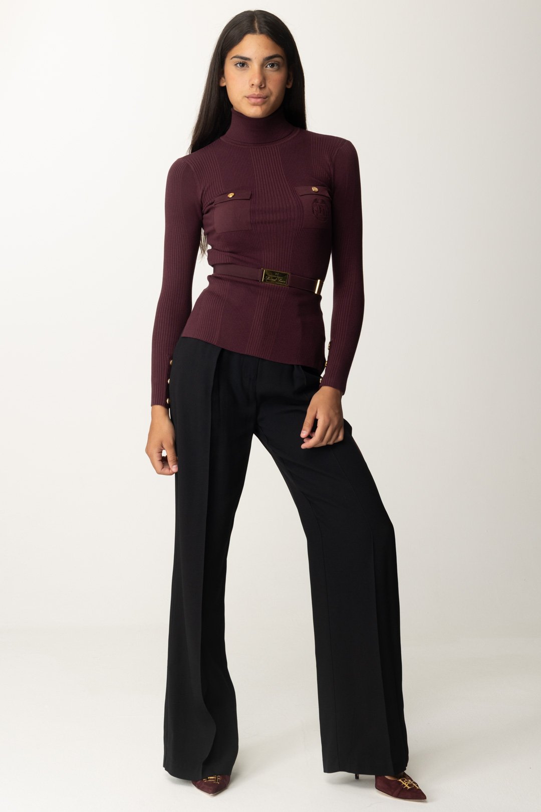 Elisabetta Franchi Pantalone Dritto In Crêpe Enver Satin PA04046E2 NERO