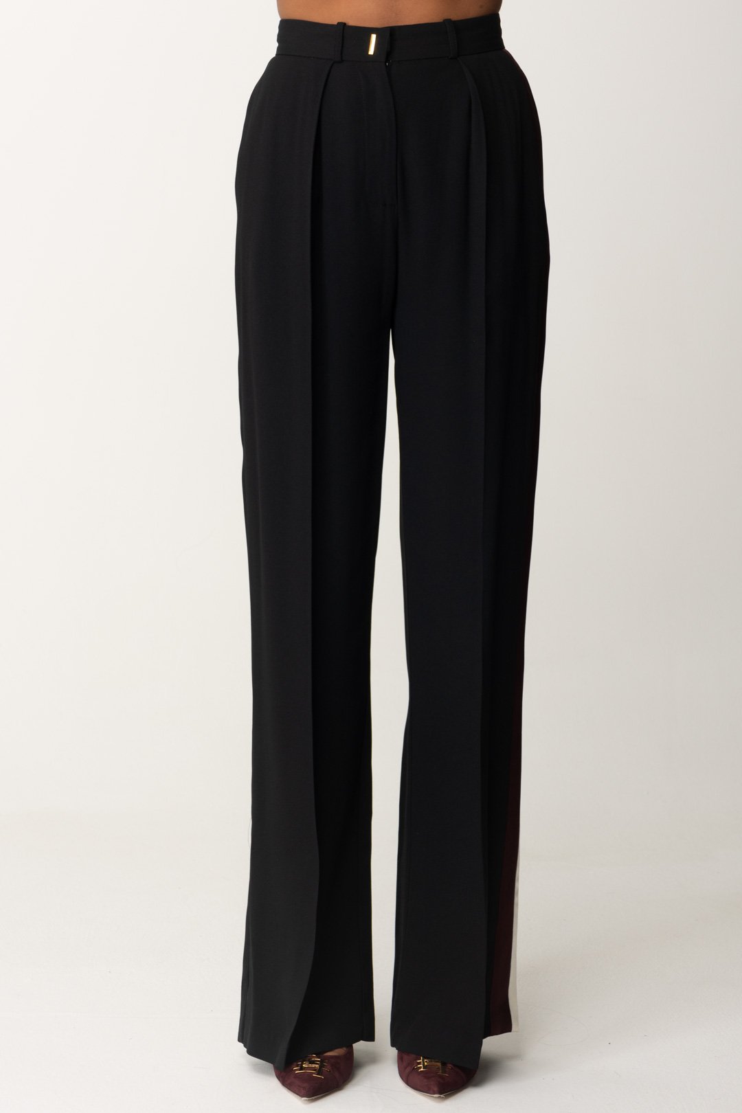 Elisabetta Franchi Pantalone Dritto In Crêpe Enver Satin PA04046E2 NERO