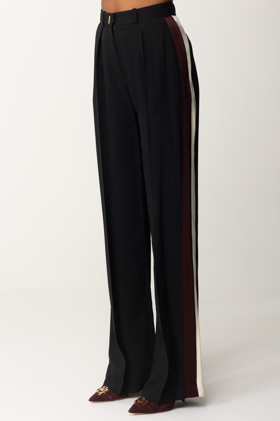 Elisabetta Franchi Pantalone Dritto In Crêpe Enver Satin PA04046E2 NERO