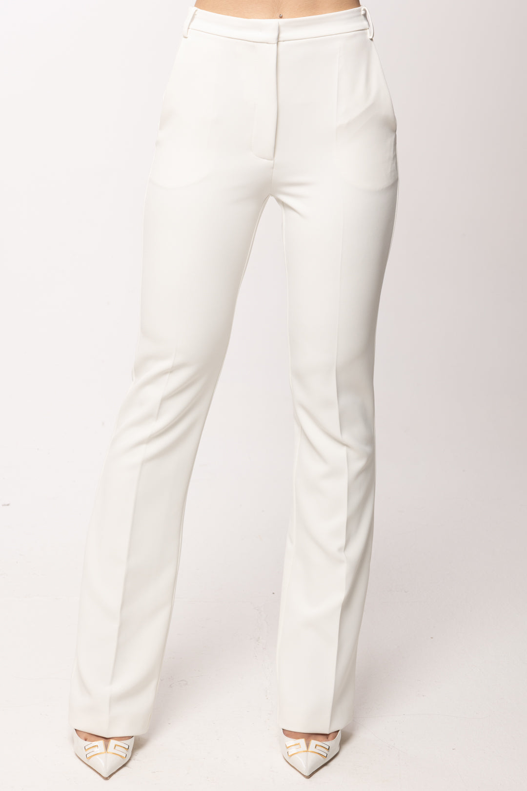 Patrizia Pepe Pantalone Dritto Strutturato In Crepe Stretch 2P1745 A737 BIANCO