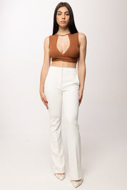 Patrizia Pepe Pantalone Dritto Strutturato In Crepe Stretch 2P1745 A737 BIANCO