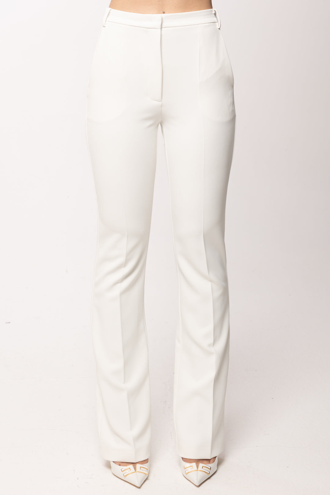 Patrizia Pepe Pantalone Dritto Strutturato In Crepe Stretch 2P1745 A737 BIANCO