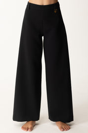 Elisabetta Franchi Bambina Pantalone Gamba Larga In Crepe con Logo Oro EFPA3030GA085 NERO
