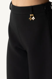 Elisabetta Franchi Bambina Pantalone Gamba Larga In Crepe con Logo Oro EFPA3030GA085 NERO