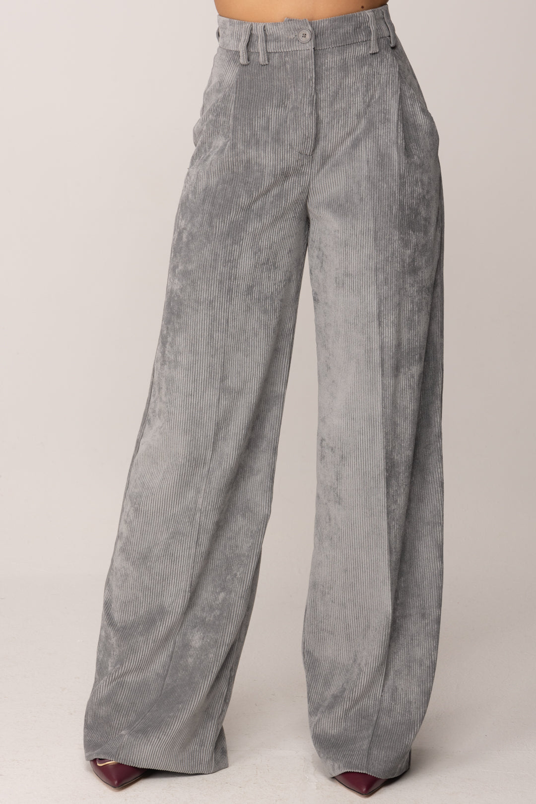 Manila Grace Pantalone In Velluto a Costine NEBBIA