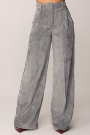 Manila Grace Pantalone In Velluto a Costine NEBBIA