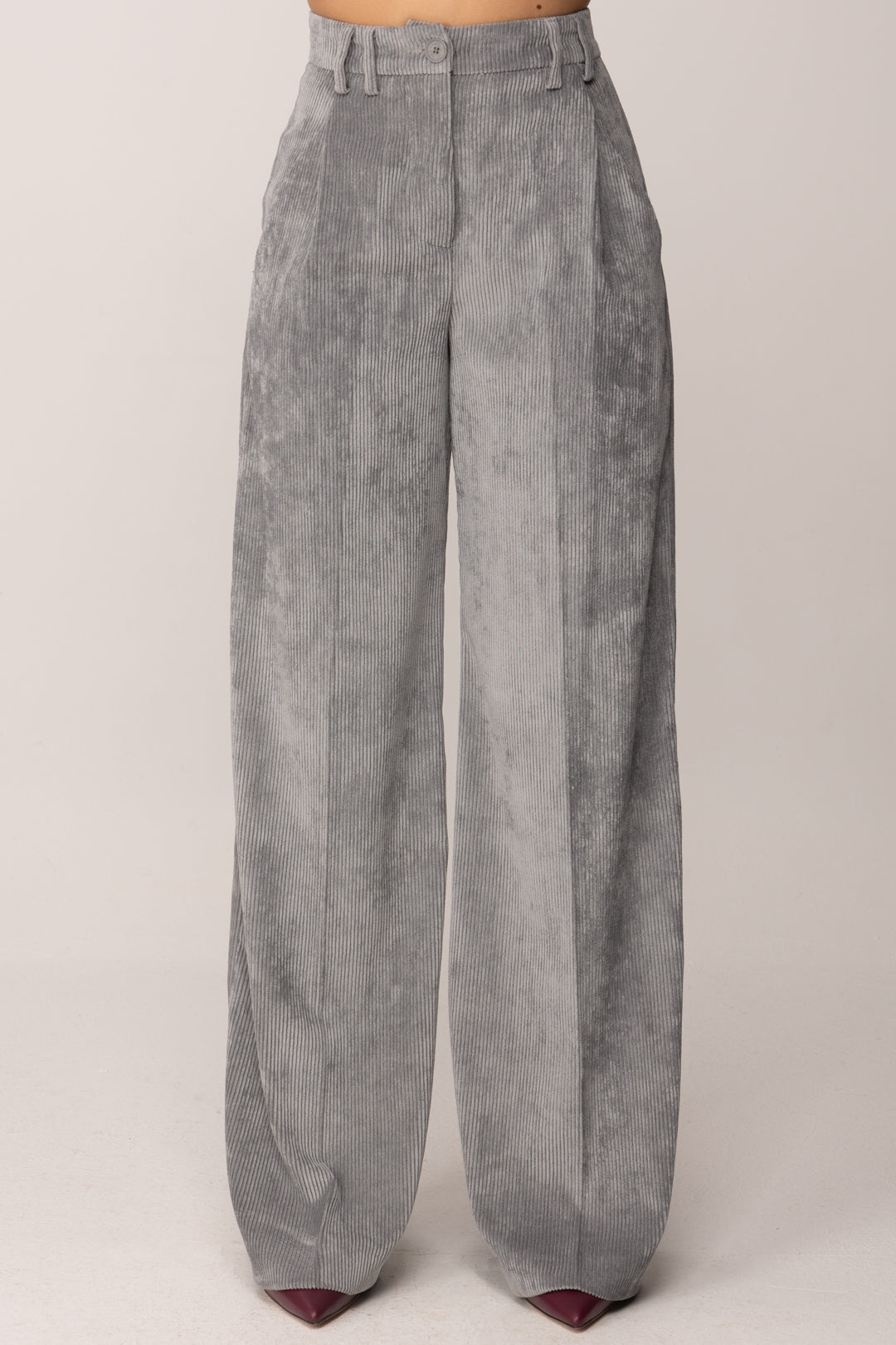 Manila Grace Pantalone In Velluto a Costine NEBBIA