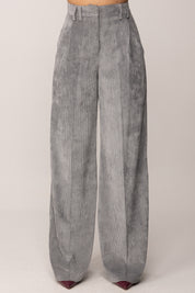 Manila Grace Pantalone In Velluto a Costine NEBBIA