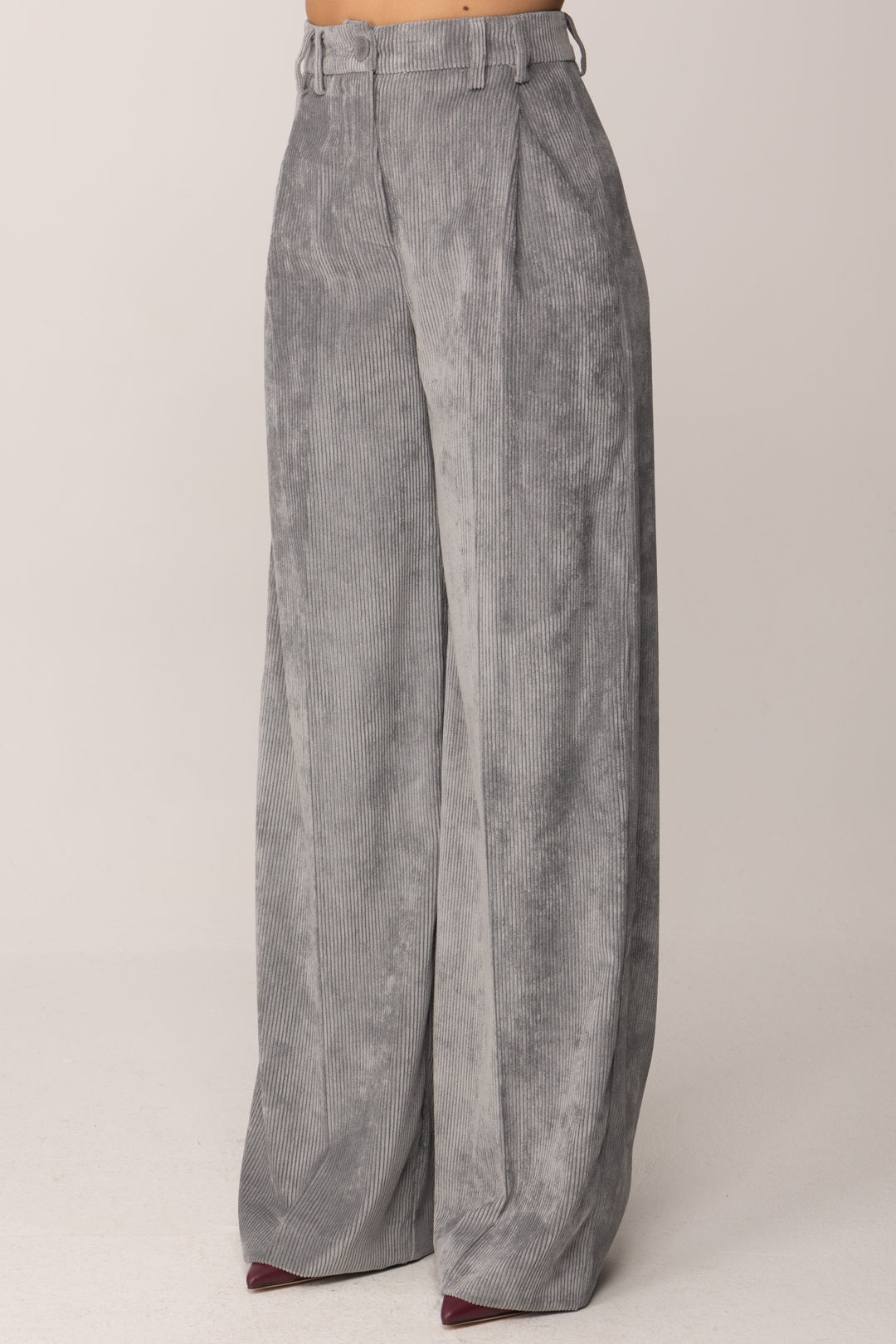 Manila Grace Pantalone In Velluto a Costine NEBBIA