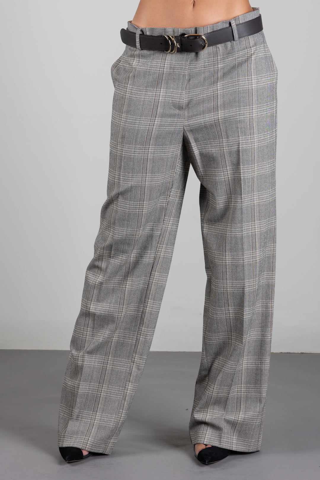 Patrizia Pepe Pantalone Oversize Check a Vita Bassa 8P0635 C8003 BROWN CHECK