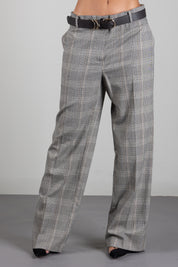 Patrizia Pepe Pantalone Oversize Check a Vita Bassa 8P0635 C8003 BROWN CHECK