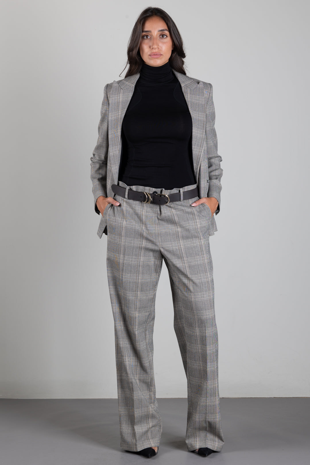 Patrizia Pepe Pantalone Oversize Check a Vita Bassa 8P0635 C8003 BROWN CHECK