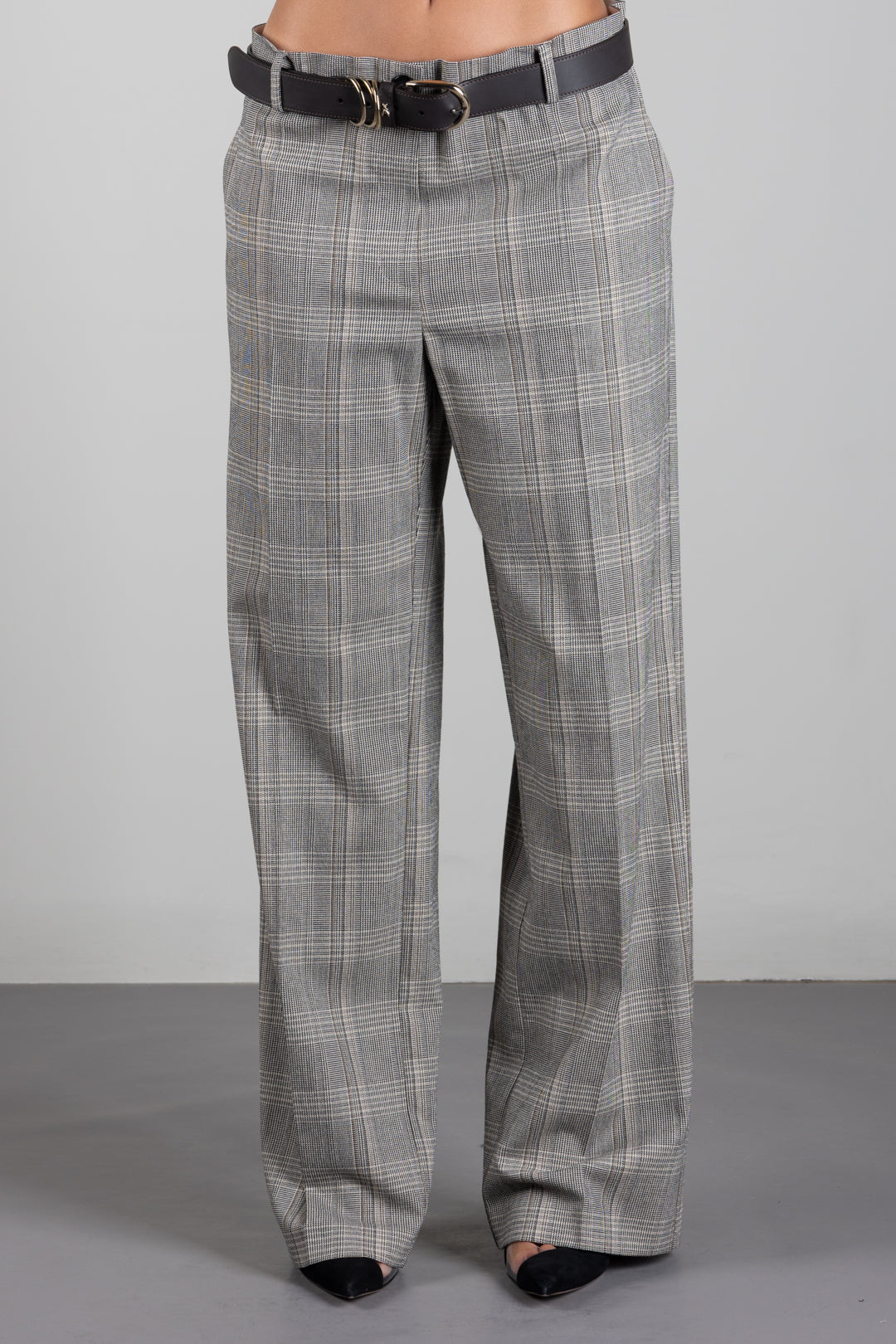 Patrizia Pepe Pantalone Oversize Check a Vita Bassa 8P0635 C8003 BROWN CHECK