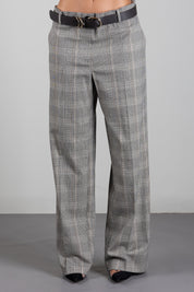 Patrizia Pepe Pantalone Oversize Check a Vita Bassa 8P0635 C8003 BROWN CHECK