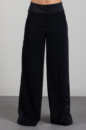 Patrizia Pepe Pantalone Palazzo con Inserti In Raso 8P0244 C7004 NERO