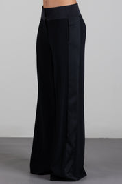 Patrizia Pepe Pantalone Palazzo con Inserti In Raso 8P0244 C7004 NERO