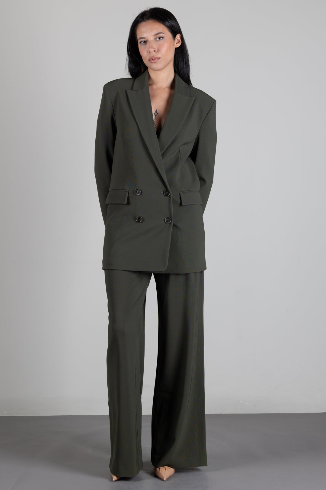 Patrizia Pepe Pantalone Palazzo con Pinces 8P0462 C8001 MYSTERIOUS GREEN