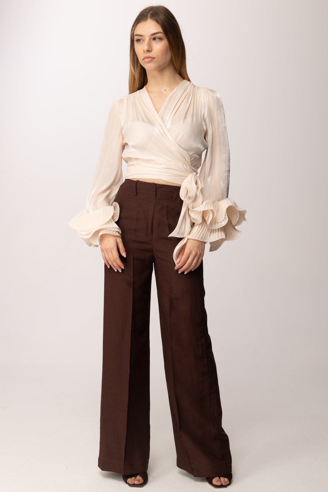 Hanita Pantalone Palazzo Fluido a Vita Alta H.P1639.4572 EBANO