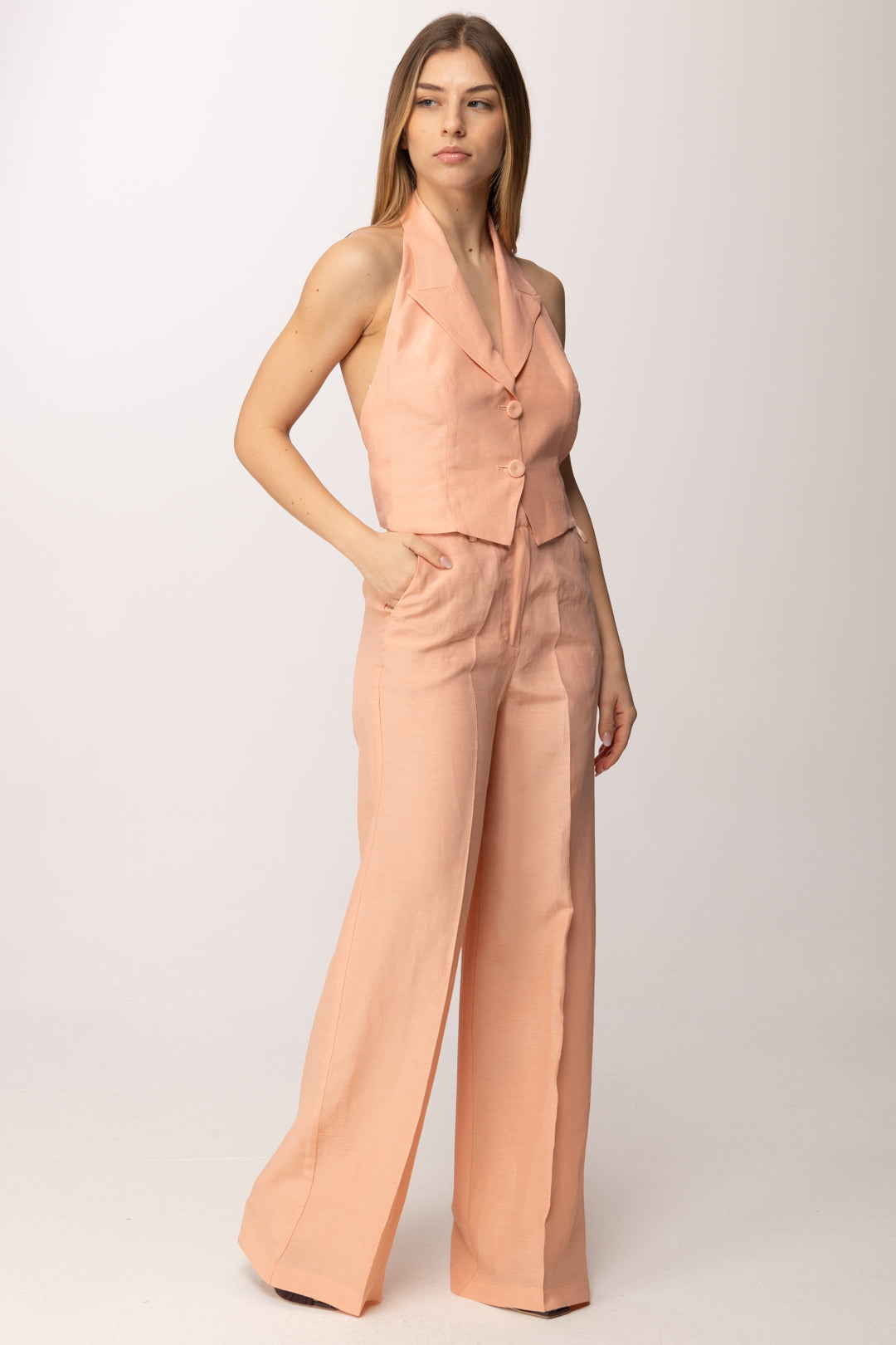 Hanita Pantalone Palazzo Fluido a Vita Alta H.P1639.4572 ROSA TRAMONTO