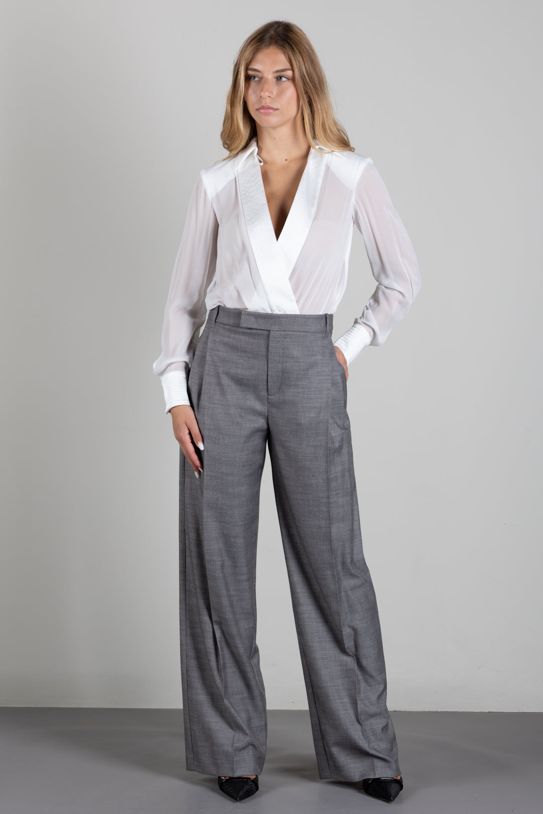Patrizia Pepe Pantalone Relaxed Fit In Misto Lyocell e Viscosa 8P0535 C0250 GRAY FLANNEL