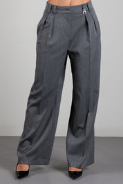 Patrizia Pepe Pantalone Sartoriale a Vita Alta con Righe Sottili 8P0474 C0238 HERRINGBONE GRAY