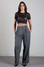 Patrizia Pepe Pantalone Sartoriale a Vita Alta con Righe Sottili 8P0474 C0238 HERRINGBONE GRAY