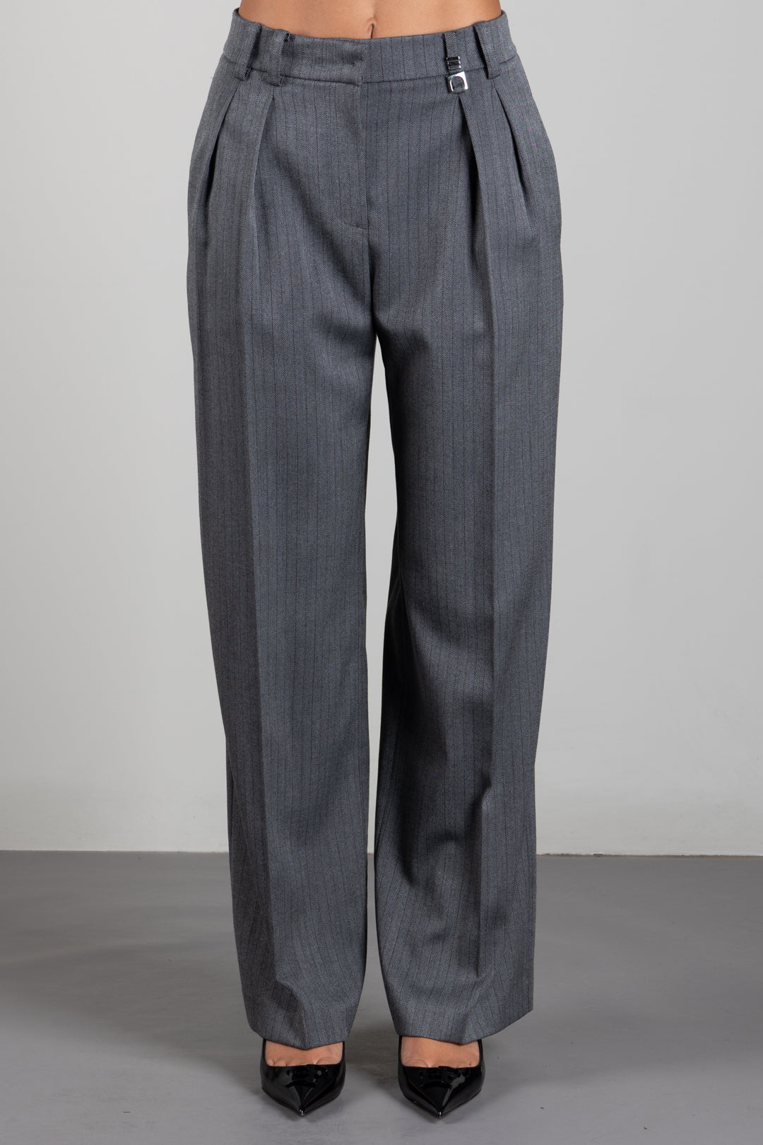 Patrizia Pepe Pantalone Sartoriale a Vita Alta con Righe Sottili 8P0474 C0238 HERRINGBONE GRAY