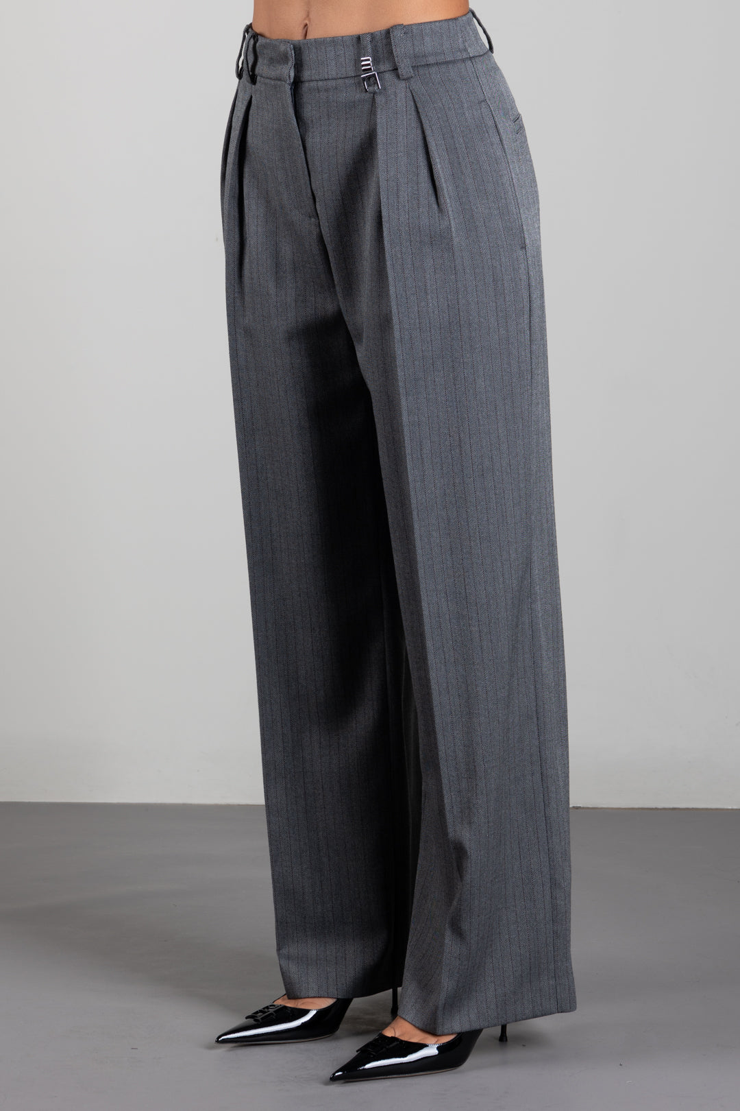 Patrizia Pepe Pantalone Sartoriale a Vita Alta con Righe Sottili 8P0474 C0238 HERRINGBONE GRAY