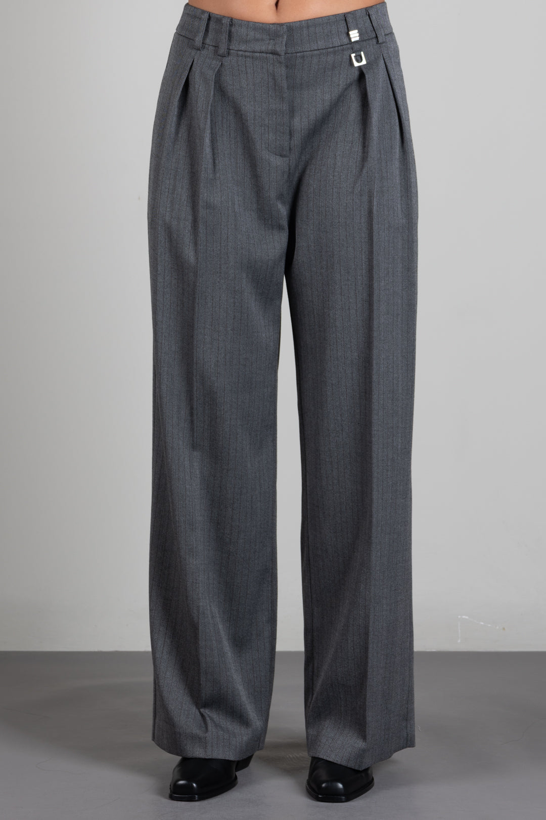 Patrizia Pepe Pantalone Sartoriale a Vita Alta con Righe Sottili 8P0474 C0238 HERRINGBONE GRAY