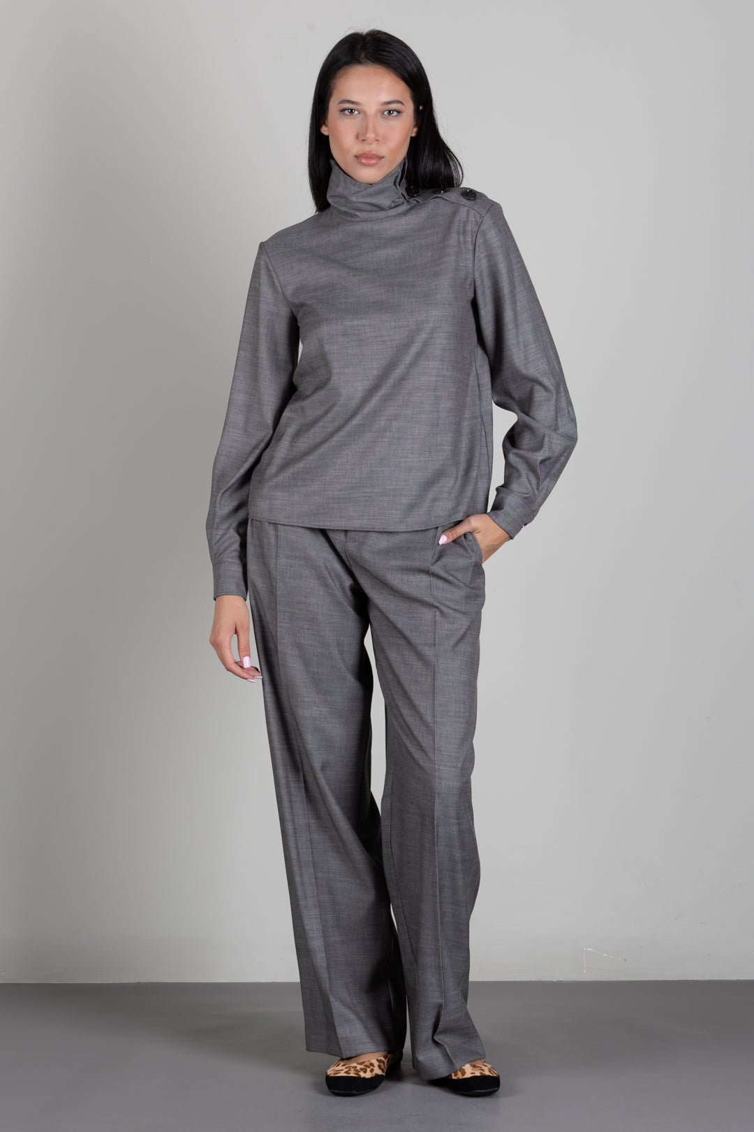 Patrizia Pepe Pantalone Sartoriale a Vita Alta con Righe Sottili 8P0474 C0238 HERRINGBONE GRAY