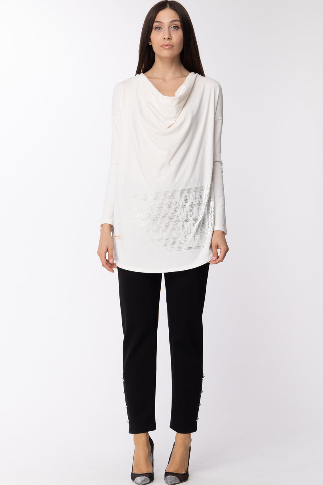 Manila Grace Pantalone Skinny con Bottoni P612VU NERO