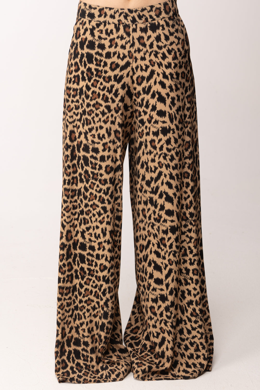 Pinko Pantalone Wide Leg Animalier e Logo 108140 A3UB CZ9